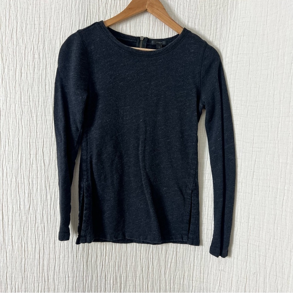 J. Crew Gray Crew Sweatshirt metallic back zip long sleeves side slits size XS